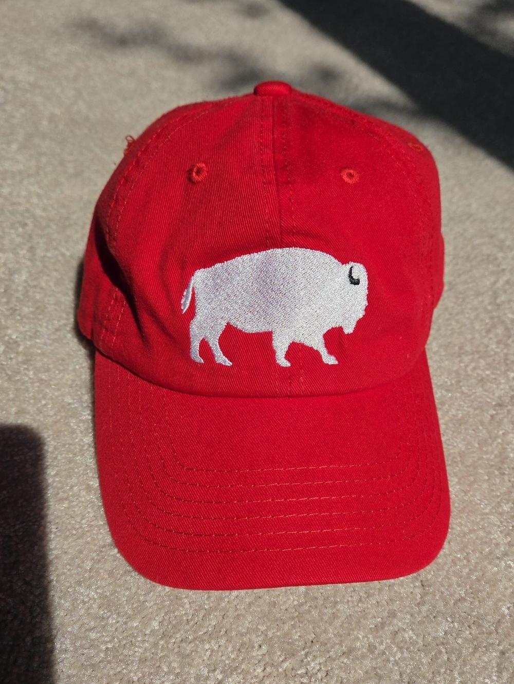 Red Baseball Cap with White Buffalo Embroidery, Buffalove